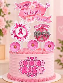 Topo de Bolo Outubro rosa/ OUTUBRO ROSA - Rosa chiclete - Visão 6