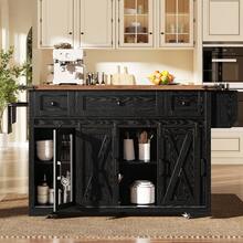 Kitchen Island Trolley With Extendable Worktop, 91cm Working Height, White/Black, Load Capacity Up To 75kg - Black + MDF - View 4