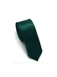 1pc Solid Color Satin Necktie, Men's Solid Color Necktie, Suitable For Business And Wedding Occasions (5cm) - Dark Green - View 2