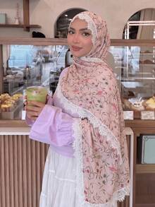 1pc Women's Bohemian Print VELA Alternative Modal Hijab With Lace, Autumn/Winter Street Style Couple Scarf, Suitable For Daily Wear - Multicolor 2 - View 13