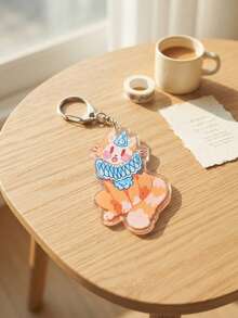 1pc/6pcs Cute Animal Party & Cottagecore Insect Anime Acrylic Keychains, Featuring Orange Cat With Party Hat And Ruffle Collar, Pink Mouse With Party Hat And Cape, Fluffy Green-Winged Moon Moth, Healing Illustration And Cute Anime Fan Gift - Multicolor - View 8