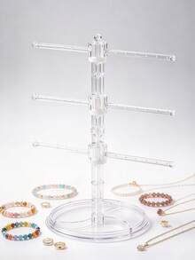 1pc Transparent PP Jewelry Display Stand, Adjustable Multi-Layer T-Bar, Bracelet Storage Rack, Earring Necklace Organizer, With Ring Tray, Suitable For Vanity, Jewelry Storage Box, Bracelet Display Stand, Earring Holder, Necklace Display Rack, Storage Tray, Desktop Organizer - Clear - View 5