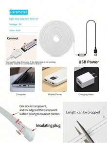 1/2/3/5/10m Flexible RGB Neon Light Strip Set, 16 Colors Remote Control Dimming USB Powered Outdoor Waterproof Ambient Light Bar, Suitable For Christmas Party Decoration, Bedroom Atmosphere, TV Background Lighting, Live Streaming Makeup Mirror, Bathroom Mirror Fill Light Strip - White - View 8