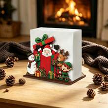 2D Flat Wooden Christmas Table Centerpiece, Christmas Wooden Napkin Holder, Santa Claus Gift Box With Snowman Elf Reindeer Design Napkin Dispenser, Suitable For Table, Restaurant, Bar, Hotel, Home Kitchen Tabletop Decoration - Multicolor - View 5
