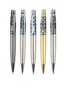 1pc Metal Ballpoint Pen With Black Ink, Silver Barrel And Blue-Green Star Pattern Cap, Smooth Writing, Fashionable Business Gift Pen, Suitable For Students And Office Workers Daily Writing - 3010Q - View 2