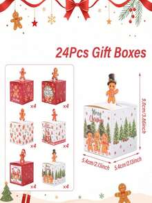 1/24pcs Christmas Gingerbread Man Candy Gift Box Random Style, 3D Gingerbread Man Top Card Design, Chocolate Cookie Packaging Box, Christmas Party Favor, Christmas Gift Packaging Box, Holiday Tabletop Decor - Multicolor - View 13
