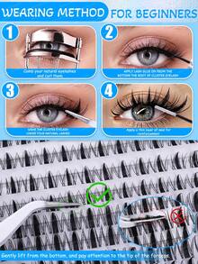 576PCS High-Capacity Spiky Cluster Lashes Kit, 10-18mm Mixed Length Wispy Individual Lash Clusters, Fluffy Wet Look, Natural To Dramatic Cat Eye Effect, Beginner-Friendly DIY Eyelash Extension Set With Lash Bond & Seal, Tweezers & Brush, White Case - White - View 9