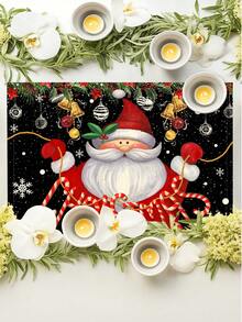 2/4/6Pcs Christmas Placemat, Black Background Santa Claus Candy Cane Print Linen Table Mat, Winter Holiday Table Decor For Dining Table, Farmhouse Xmas Party Kitchen Tabletop Decoration, Holiday Season Table Accessory - Black - View 5
