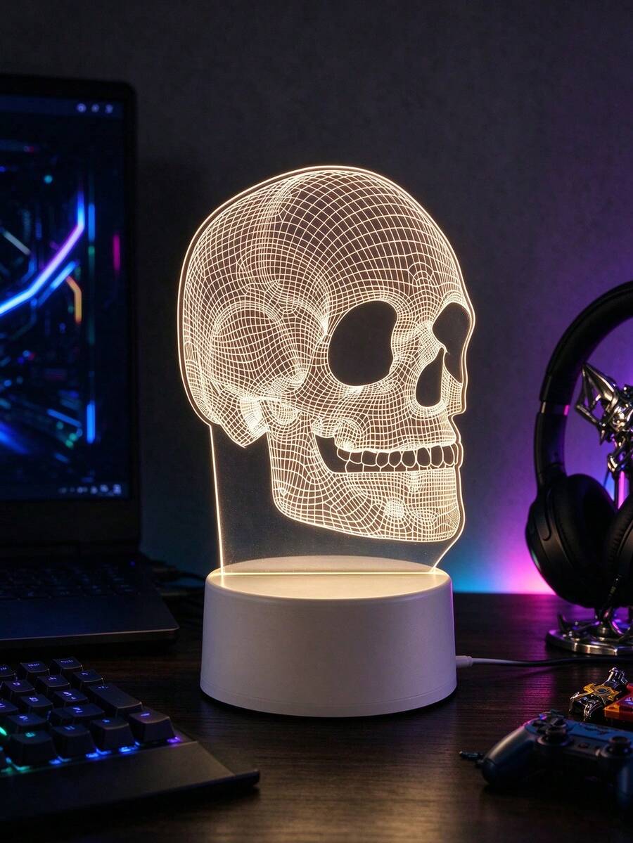 3D骷髏LED小夜燈 USB供電,適合臥室、書房、遊戲派對裝飾禮物 - 夜燈 - 查看 1