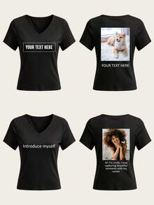 Two-Sided Custom Photo Tee, Birthday Gift,Y2K 90s Retro Rap Shirt, Personalized Crop Top, Add Photo & Text, Festival Fan Apparel, OOTD - Black - View 4