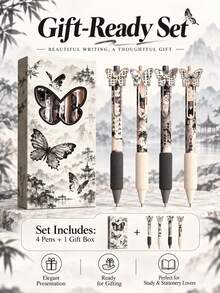 4pcs "Ink Rhythm Butterfly Dance" Series Neutral Pens Set, 0.5mm Fine Tip With Soft Grip, Elegant Ink Style Writing Pen Gift Box - Sets - View 6
