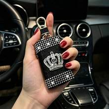 Creative Bling Car Key Case (Upper & Lower Rhinestone Decor + Crown Pattern) New Car Key Pouch Suitable For Home Keys And Car Keys Storage, Car Accessories Unisex - Sparkly Pattern On Top and Bottom - View 5