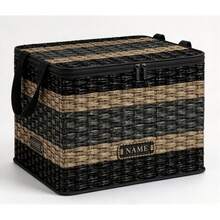1PC 2D Flat Print Woven Striped Pattern Storage Box With Zipper Closure And Side Handles, Collapsible Multi-Purpose Organizer Bin For Clothes And Sundries, Perfect Home Decor And Room Decor - Black - View 7