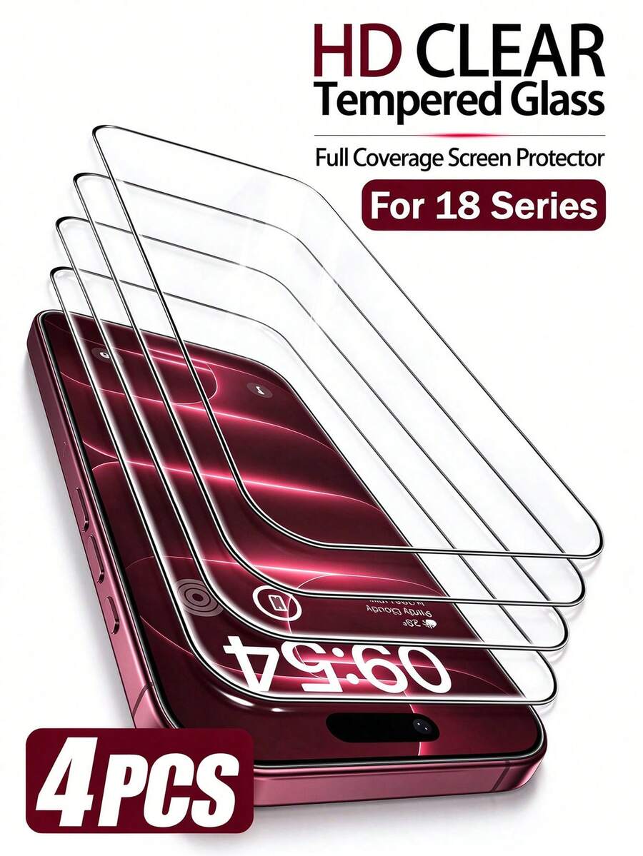 Mr. War Gorilla 4pcs Transparent High-Definition Tempered Glass Screen Protector, Compatible With IPhone Duo/18 Pro Max/18 Pro/18/17e/17 Pro Max/17 Pro/17 Air/17/16 Pro Max/16 Pro/16 Plus/16/15 Pro Max/15/14/13/12 And Other Models. 9H Glass Protective Film, Prevents Scratches From Keys And Other Sharp Objects During Daily Use, Multi-Step Fine Polishing Process For Smooth Touch, Responsive And Fluid Touch Control, No Delay In Operation. Phone Accessories, Easy Installation.