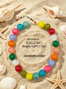 1pc European & American Bohemian Geometric Beaded Exaggerated Mixed Color Beaded Necklace For Women, Summer Beach Vacation - Beaded Necklace - View 11
