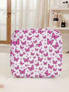 1pc Butterfly All-Over Print Corduroy Multi-Compartment Storage Zipper Sanitary Napkin Pouch, Portable Travel Period Bag For Student,Madam - Multicolor - View 10