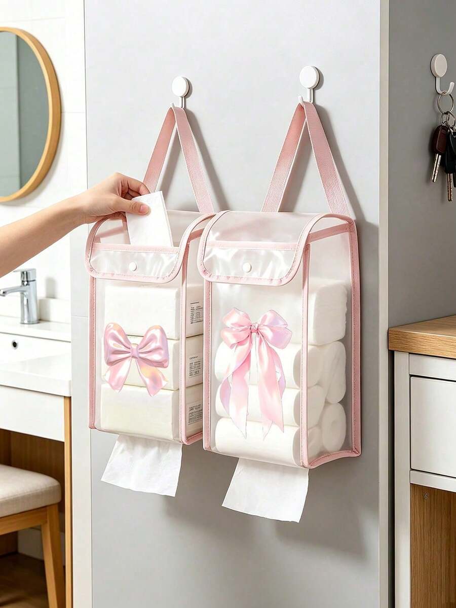 Kantong Penyimpanan Kertas Toilet Rumah Tangga, Kantong Gantung Tisu, Dicetak dengan Pita dan Pola Apel Ceri Bertekstur Kristal. Kantong Penyimpanan Kertas Toilet Kapasitas Besar, Kotak Penyimpanan Gantung Multifungsi, Kantong Penyimpanan Gantung Tahan Air, Tidak Perlu Pengeboran, Cocok untuk Dapur, Kamar Mandi, Kamar Tidur, Kantor, Restoran, Kebutuhan Rumah Tangga - MultiWarna - View 1