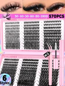 GROINNEYA 570/500Pcs D-Curl High Capacity DIY Lash Kit With Bond And Seal And Lash Applicator Tool Fake Lashes Book Mix Style Dense Lash Clusters 8-16mm Mixed Length 3D Individual Lashes SetNatural Eye Makeup,Suitable For Daily And Date Makeup - Black - View 11