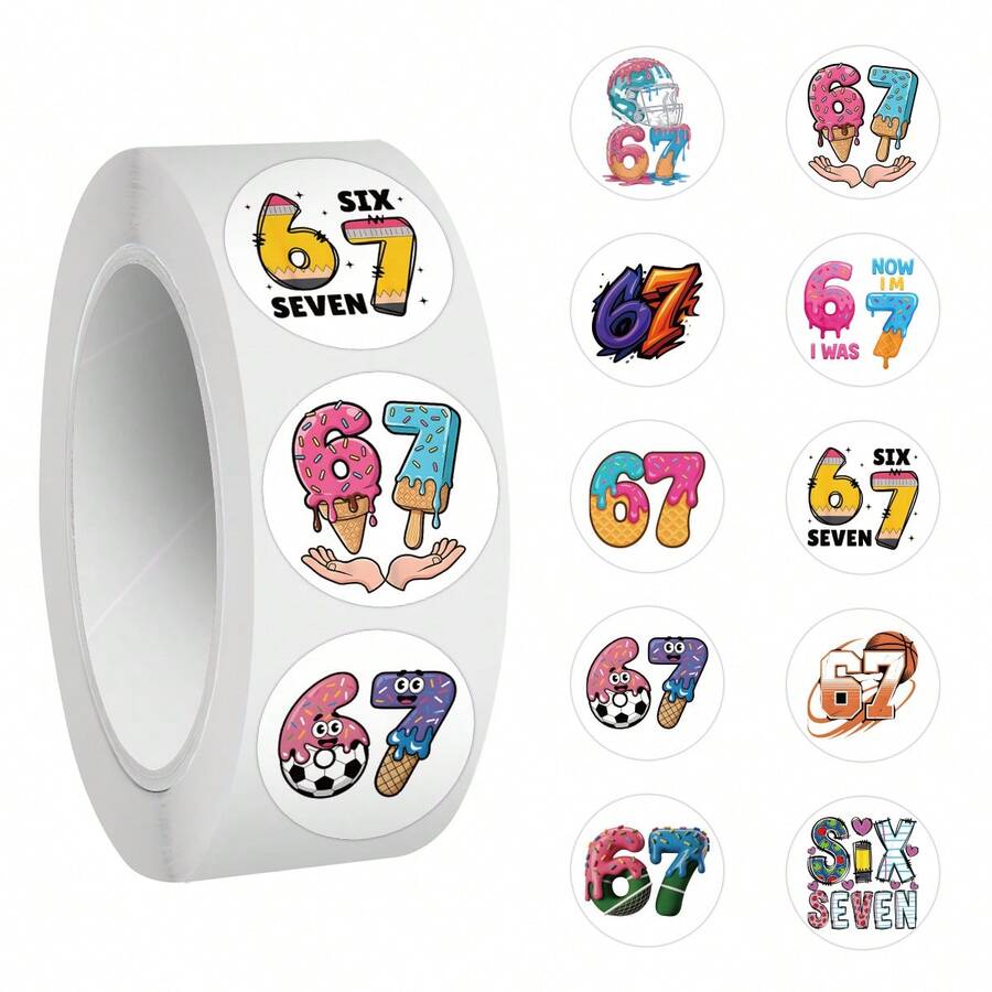 500pcs Six Seven Sticker Set, Cycling Theme Fashion Paper Stickers And Decals, Suitable For Scrapbooking, Journaling, Laptop, Skateboard, Helmet, Water Bottle, Car, Computer And More - one-size - View 1