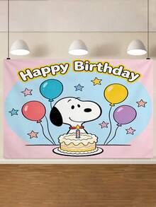 MASSDI Cute Theme Happy Birthday Fabric Banner, Printed With Birthday Cake, Colorful Balloons And Stars, Party Wall Hanging Photo Booth Backdrop - Multiple Styles - View 1