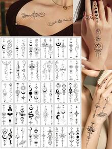 30pcs/Pack Creative Temporary Tattoo Stickers, Including Butterfly, Flower, Moon, Small Snake Patterns, Unisex, Realistic Waterproof, Suitable For Fingers, Arms And Body Decoration - Multicolor - View 1
