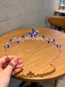 1件歐式女款時尚公主3D皇冠甜美奢華水鑽生日髮飾髮箍 - 寶藍色 - 查看 5
