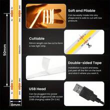 Acosh Neon Lampu Strip LED COB, Colokan USB dengan Sensor Gerakan, Lampu Penerangan Bawah Kabinet Perekat Tanpa Pengeboran untuk Dapur, Lemari, Meja, Cermin – Dekorasi Rumah Liburan Natal - Putih - View 6