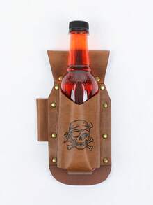 1pc Vintage Pirate Skull Print PU Leather Bottle Holder, Medieval Waist Belt Pouch For Cosplay & Renaissance Fair - A - View 4