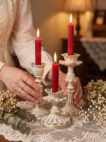 1pc Vintage Gothic Style White Candle Holder, Vintage Nostalgic Candle Holder With Floral Pattern, Perfect For Use - B - View 6