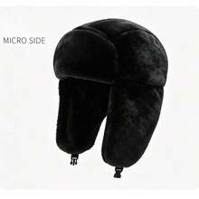 1pc Unisex Black Fleece Bomber Hat, Adjustable Sun Protection Casual Hat For Outdoor, Spring/Autumn Travel, Beach And Party - Multi-color - View 3