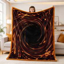 1PC Black Base Orange Gold Fluid Swirl Art Print Flannel Throw Blanket, Stylish Sofa Decor Blanket - Multicolor - View 6