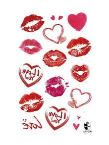 STARTTOOS 1pc Pink Sexy Heart Lip Print Love Pattern Party Gift Valentine's Day DIY Holiday Gift Temporary Waterproof Tattoo Sticker For Arm, Shoulder, Neck, Collarbone, Back - Hot Pink - View 9