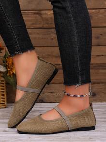 1 Pair Women's Fashion Square Toe Flat Shoes, Solid Color Retro Versatile Commute Party Outdoor All-Season Wear - Brown - View 2