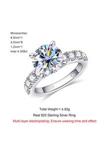 ANU JEWEL Laboratory-Created Moissanite Decor Silver Ring Wedding Engagement Bridal Jewelry - White - View 3