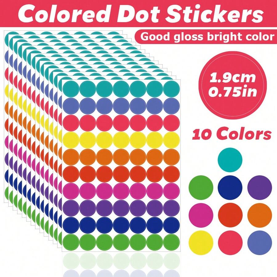 10 Vibrant Colors 1400 Detachable Color-Coded Dot Stickers - Fade ...
