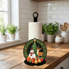 Suitable For All Four Seasons Gift, 2D Flat Printing 1PC Kitchen Paper Towel Holder - Christmas Theme Wreath Design Desktop Kitchen Paper Towel Rack, Snowman Reindeer Christmas Tree Shaped Countertop Paper Towel Storage Rack, Material Does Not Include Paper Towels, Storage Rack For Kitchen Bathroom Living Room Dining Room, Holiday Atmosphere Decoration, This Product Does Not Include Paper Towels, Base Made Of Durable Wooden Material - Multicolor - View 7