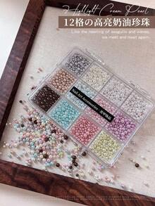 12-Grid Dopamine Full Round Pearl Nail Art Decor, Non-Peeling Macaron High Gloss Pearl Nail Accessories - Multicolor - View 6