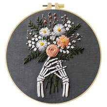 15*15cm/5.9*5.9in 20*20cm/7.9*7.9in,Halloween Flowers Embroidery Kit, DIY Handmade Embroidery Set For Adult Beginners, Home Gift, Women's Sewing Gift, Including User Manual, Printed Pattern Fabric, Embroidery Frame, Needle And Thread. - Halloween Flowers - View 12