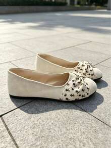 Women's Ditsy Floral Print Commuter Casual Basic Ruffle Bow Ballet Soft Sole Flat Shoes All Season - Chantilly - View 3