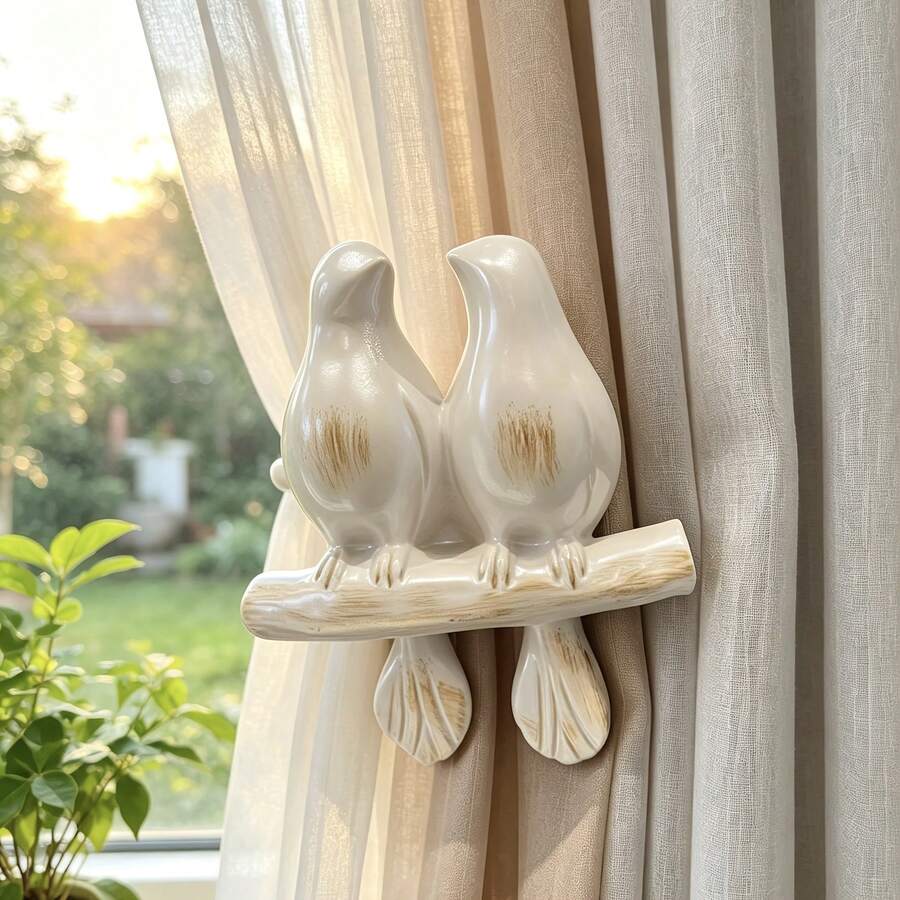 2pcs Bird Curtain Holdbacks, Vintage Resin And Metal Wall Mounted Curtain Tiebacks For Home Hotel And Villa Decor, With Screws - 1PC - View 1