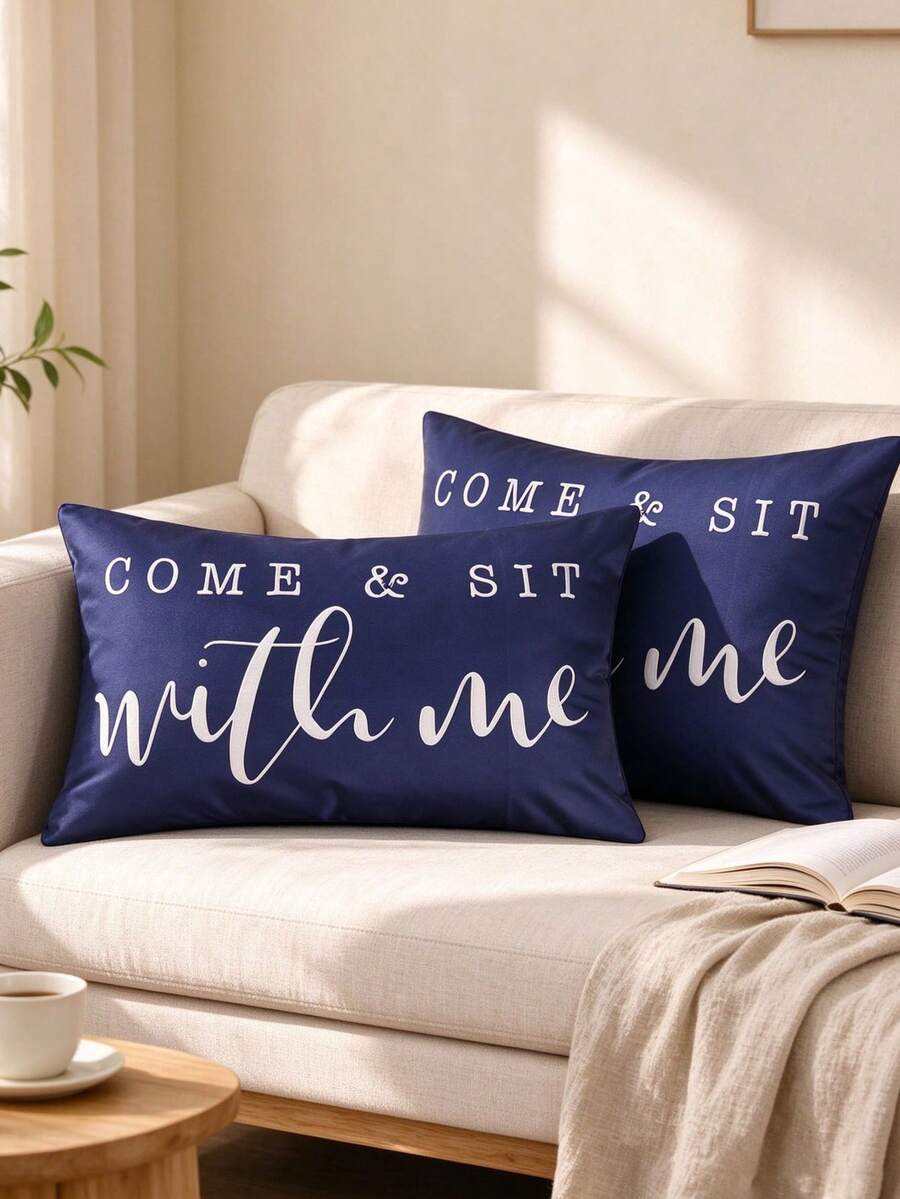 2pcs Home Decor Throw Pillow Covers, Sofa Lumbar Pillow Covers, Without Pillow Insert, Suitable For Bedroom, Living Room, Rattan Chair - Blue - View 1