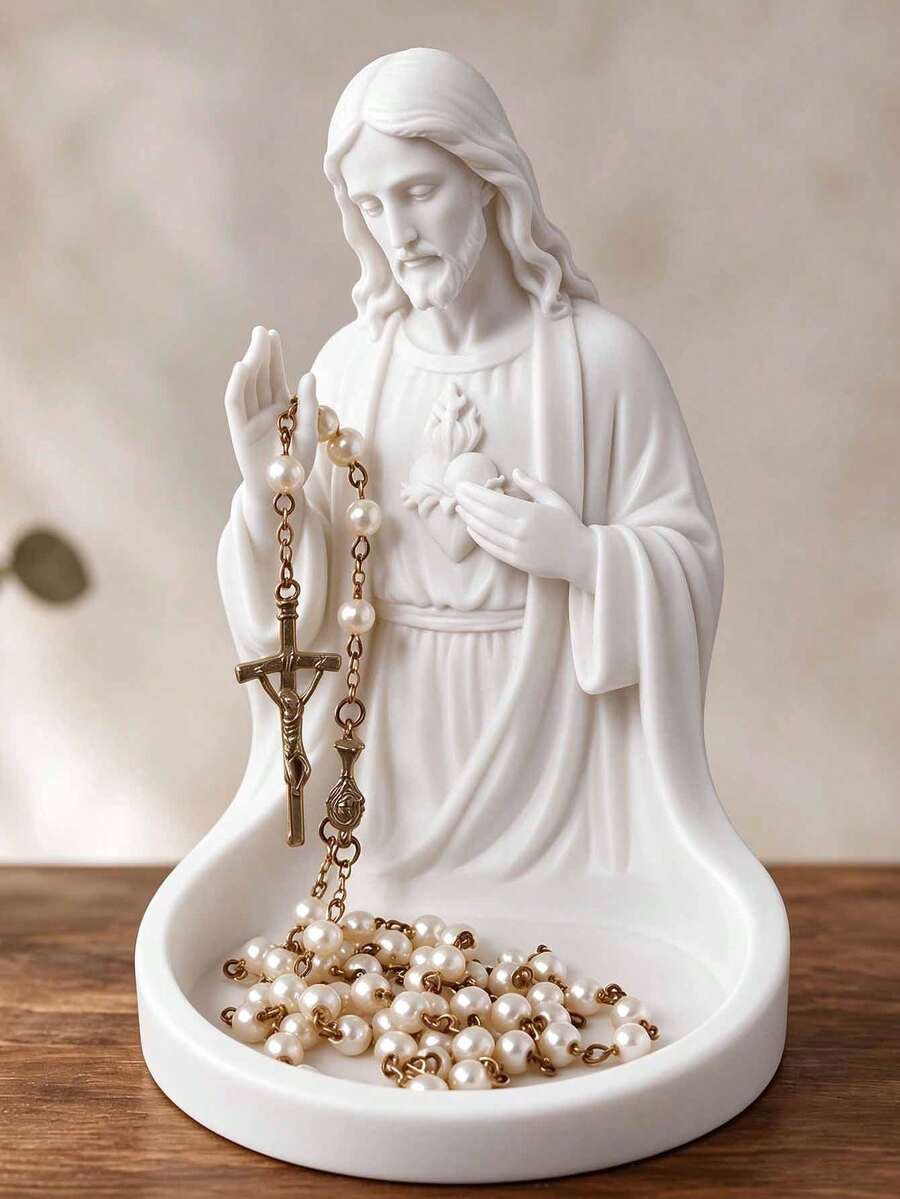1pc Christmas Decorative Tray, Jesus Figurine Storage Dish, Home Decor, Suitable For Storing Rosary, Earrings, Rings, Necklaces, Jewelry Organizer, Perfect Christmas Religious Gift For Family And Friends - Multiple Styles - View 1