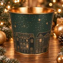 2pcs Christmas Metal Flower Pots, Gold Interior, Holiday Decorative Flower Pots, Gold Print, Small Round Plant Containers, Suitable For Holiday Table Centerpiece Decoration, Home Decor, Party And Gift Baskets - Christmas Flower Pot - View 6