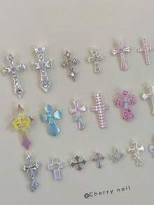 1pc Sweet & Cool Silicone Nail Art Mold, Diamond Cross & Lily Y2K Street Style 3D DIY Nail Decoration Mold - Clear - View 2