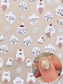 1pc Christmas Winter Fall Nails Winter Cream Snowman Nail Stickers, Holiday Atmosphere Versatile Nail Decor, Cute Winter Cartoon Image, Easily Create Atmospheric Christmas Nails - Multicolor - View 3