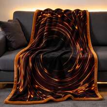 1PC Black Base Orange Gold Fluid Swirl Art Print Flannel Throw Blanket, Stylish Sofa Decor Blanket - Multicolor - View 2