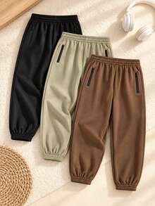 Young Boy Casual Minimalist Versatile 3-Piece Set Colorblock Zipper Pocket Solid Color Long Pants Suitable For Vacation Travel Sports - Multicolor - View 2