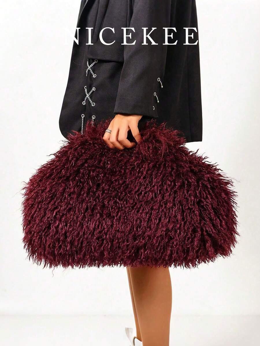 Niche Personalized Clutch Bag, Large Capacity Storage, Cool Retro Style, Suitable For Shopping, Visiting Stores, Dating, Going Out, Atmospheric Women's Bag, Fashionable Portable Bag - Burgundy - View 1