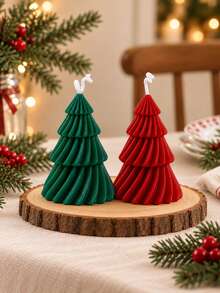 Christmas Tree Shaped Soy Wax Scented Candle, 5.5*10cm Handmade Ribbed Aromatherapy Candle, Xmas Table Mantel Home Decor, Holiday Gift - Multicolor - View 15