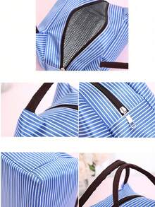 Handbag Printed With Yarn, Scissors And Knitting Needles For Storing Sewing Tools, Makeup And Personal Items. Multiple Fresh Striped Color Options, Suitable For Craft Enthusiasts And Commuters, Artistic Handmade Healing Style, Perfect As A Practical Creative Gift For Girls Who Love Knitting And Sewing - Multicolor - View 9
